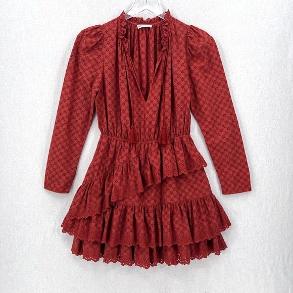 ULLA JOHNSON Dress Womens 2 Umber Red Josette Broderie Anglaise Eyelet Cotton - Picture 5 of 16